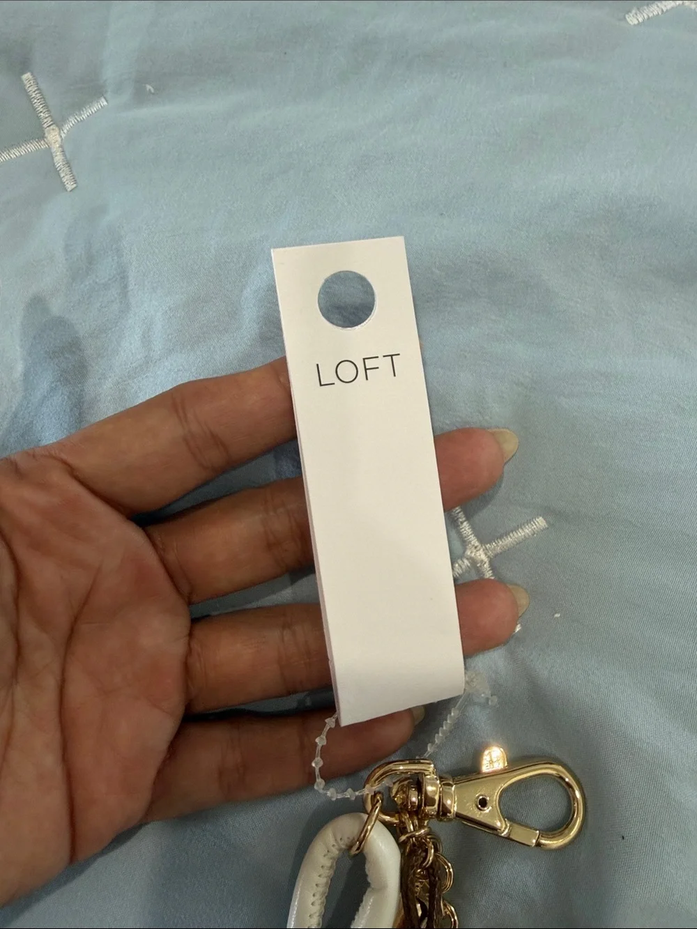 LOFT White and Gold Braided Charm Keychain Wristlet